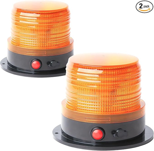 BooYu 2-Pcs Battery Operated Amber Warning Beacon Light w/Magnetic Base, Portable Rechargeable Mini Roadside Roof Top Plow LED Strobe Emergency Flash Mail Lights for Trucks/Trailer/Vehicle