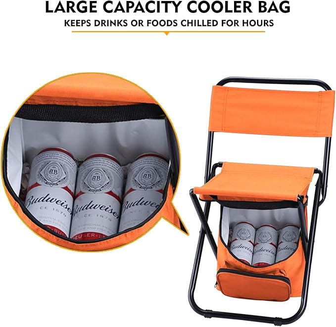 LEADALLWAY Fishing Chair with Cooler Bag Compact Fishing Stool Foldable Camping Chair