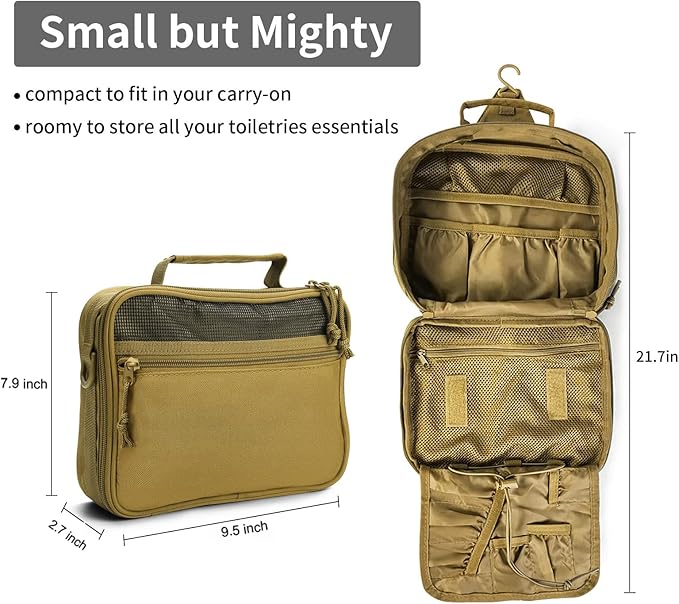 VELVEBAG Mens Toiletry Travel Bag Hanging Toiletry Bag for Toiletry Bag Shaving Bag for Men Travel for Cosmetic,Toiletries,Accessories Khaki