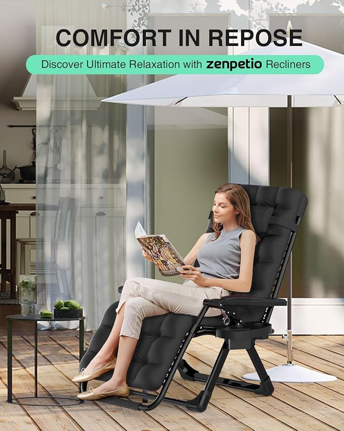 ZENPETIO Zero Gravity Chair with Removable Cushion, Reclining Camping Chair with Cup Holder, Anti Gravity Lounge Chair for Indoor and Outdoor