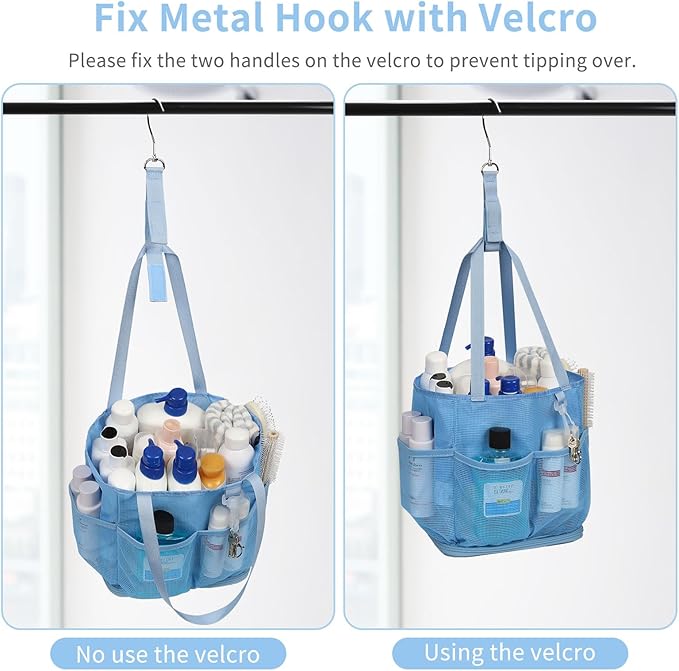 Mesh Shower Caddy Portable for College Dorm Room Essentials, Shower Tote Bag with Hanging Hook and Drawstring, Quick Dry Toiletry Bag with 6 Pockets for Bathroom, Swimming, Gym, Camping, Beach, Travel