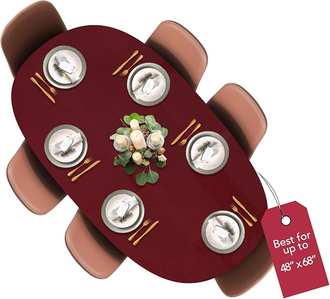 LAMINET Elastic Fitted Table Cover - Basketweave (RED) - Oblong/Oval - Fits Tables up to 48 x 68”