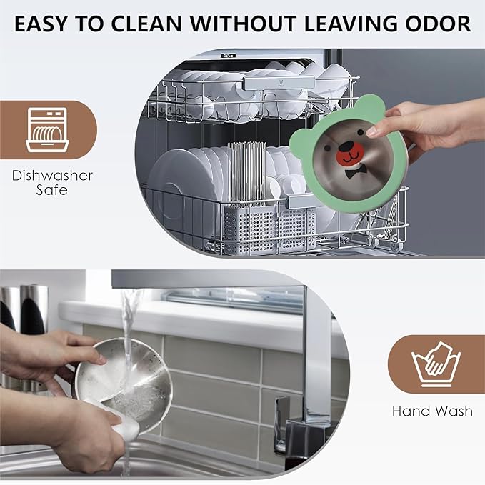 MR. CHOU Baby Bowls with Non-Slip Silicone Suction Cup, Insulated Double-Layer 304 Stainless Steel Toddler Bowls with BPA Free Airtight Lids, Food-Grade Silicone Safe for Kids (Green)