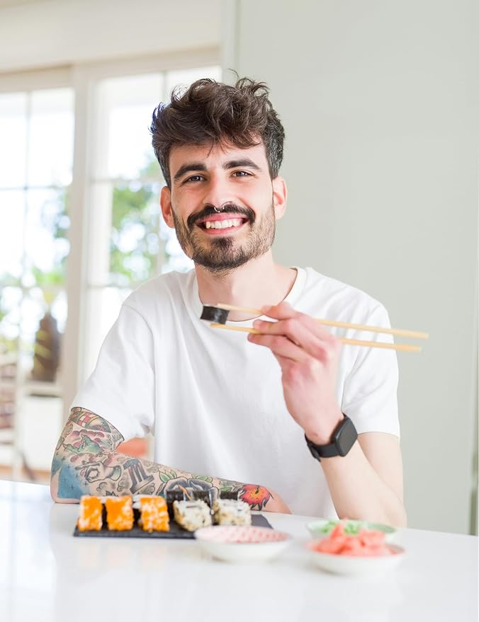 Disposable Chopsticks, 50 Sets - UV Treated Premium Bamboo, Individually Wrapped for Sushi, Chinese, Japanese, and Asian Food