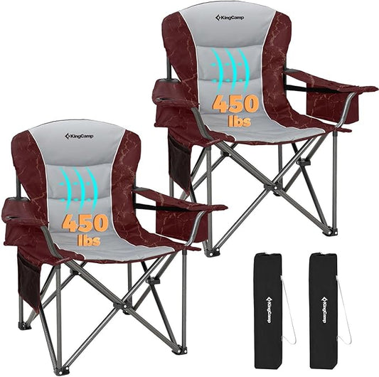 KingCamp Oversized Camping Folding Chair, Heavy Duty 450 LBS with Lumbar Support, Padded seat with Cup Holder&Cooler Bag, Ideal for Camp, Fishing, Sports Event, Backyard, Patio, Lawn