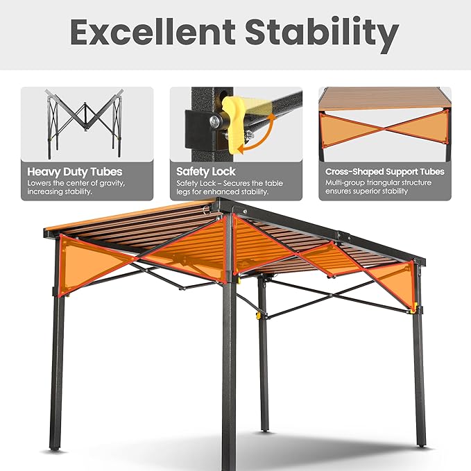 Portable Outdoor Camping Table Large for 2-6 Person - Foldable Camp Table with Aluminum Roll-Up Top & Carry Bag for BBQ, Tailgating, Backyard, 220 Lbs Capacity, Stable & Sturdy (Natural)