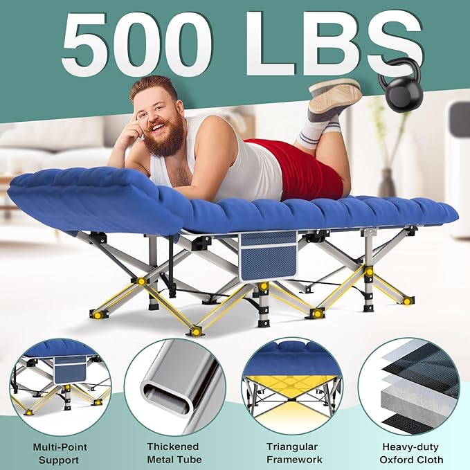 ZENPETIO Folding Camping Cot for Adult, 28In Portable Sleeping Cot with Mattress, Outdoor Heavy Duty Cot Bed for Camp with Carry Bag, Max Loading 500lbs for Home, Office, Camp, Travel, Vacation