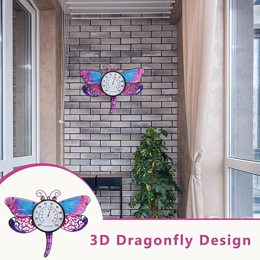 Indoor Outdoor Thermometer, Dragonfly Wall-Mounted Thermometer Waterproof for Patio Garden Yard & Living Room, No Battery Needed