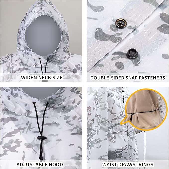 GRVCN Military Rain Poncho, Camouflage Raincoat Outdoor Waterproof Lightweight