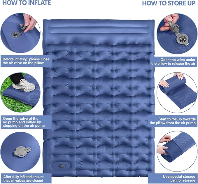 Sleeping Pad for Camping, 6" Extra Thick Camping Mat with Pillow Built-in Foot Pump, Ultra Comfortable Inflatable Sleeping Mat for Backpacking, Hiking, Camp Tent - Enjoy a Comfy Sleep