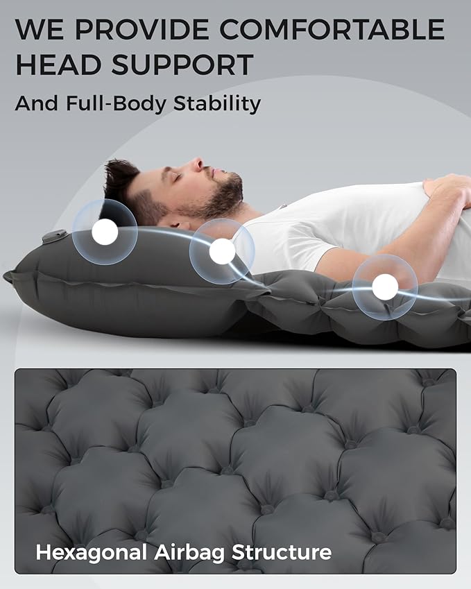 KingCamp Sleeping Pad for Camping, Ultralight Connectable Inflatable Sleeping Pad Camping Mattress with 6.3" Built-in Pillow & Foot Pump for Backpacking Hiking Tent Cot