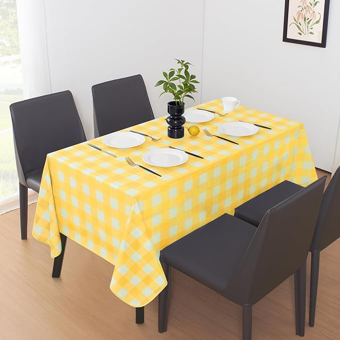 MOSAYT Rectangle Vinyl Tablecloth, 100% Waterproof Buffalo Gingham Plastic Table Cloth, Heavy Duty Wipeable Table Covers for Picnic, Outdoor, Camping - 54 x 54, Yellow