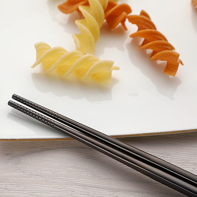 DEVICO Portable Utensils, Travel Camping Cutlery Set, 8-Piece including Knife Fork Spoon Chopsticks Cleaning Brush Straws Portable Case, Stainless Steel Flatware set (Black)