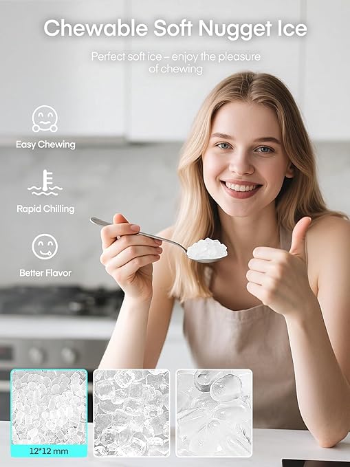 Nugget Ice Maker Countertop, 55lbs/24H Chewable Pellet Ice Machine with Self-Cleaning, Ready in 6 Minutes, Portable Ice Makers with Basket and Scoop for Home, Kitchen, Office (Silver)