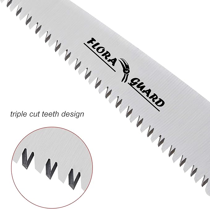FLORA GUARD 7.7-Inch Folding Hand Saw, Pruning Saw with Trible-Cut Razor Teeth for Wood Cutting, Tree Trimming, Professional Camping Gardening Tools