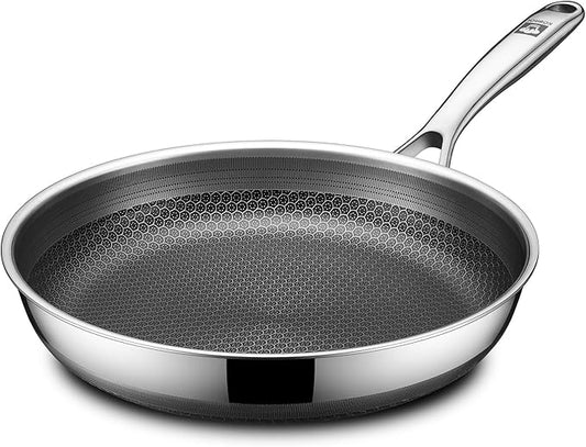 10in Nonstick Frying Pan - Stainless Steel Skillet, Dishwasher & Oven Safe, Compatible with Induction & Gas Stoves, Non-Toxic & Easy to Clean