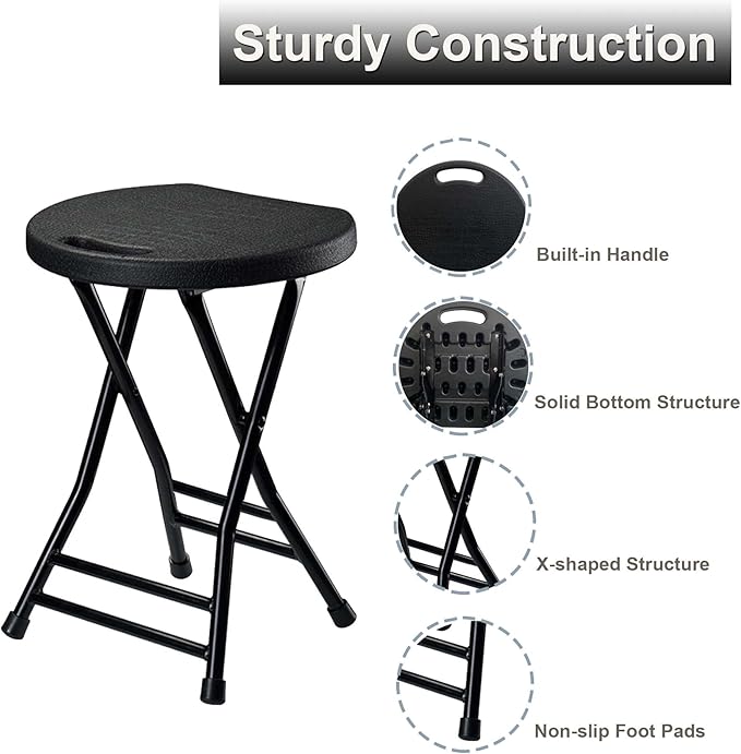 Folding Stool with Handle, Folding Chair,Folding Bar Stool with Non-Slip Feet,600 lbs Capacity,Indoor and Outdoor Foldable Stool for Adults(13"×11.5"×18")