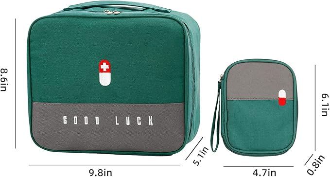 Empty First Aid Bags, Travel Medicine Bag, Medical Supplies Organizer Bag, Portable Kit for Traveling, Car, Home, Camping, Office, Hiking, Outdoor (Oxford Green)