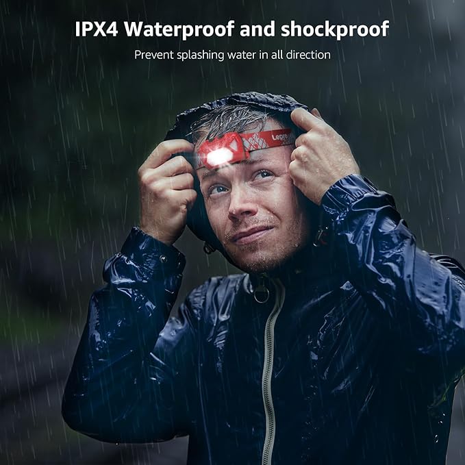 Lepro 320014 LED Rechargeable Headlamp, 2 Pack Head Lamp with 6 Modes for Camping & Hiking Gear Essentials, IPX4 Waterproof Bright Headlight Flashlights with Adjustable Headband, Type-C Cable - Red