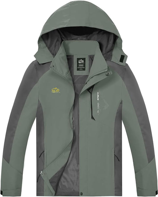 TEZO Mens Rain Jacket Waterproof with Hooded Hiking Coat Lightweight Windbreaker