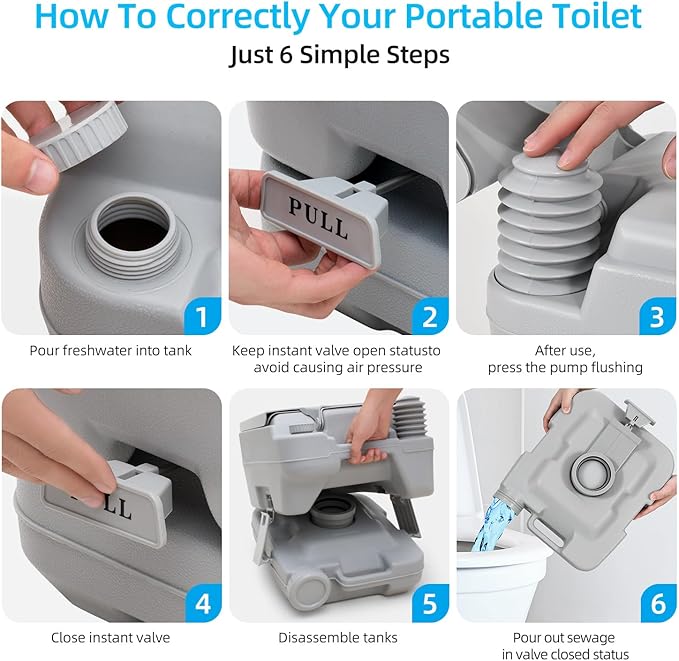 YITAHOME 2.6 Gallon Portable Toilet for Camping, RV Travel Porta Potty with Press Flush Pump, Anti-leak Seal Ring for Truck Travel, Boating, Hiking, Trips