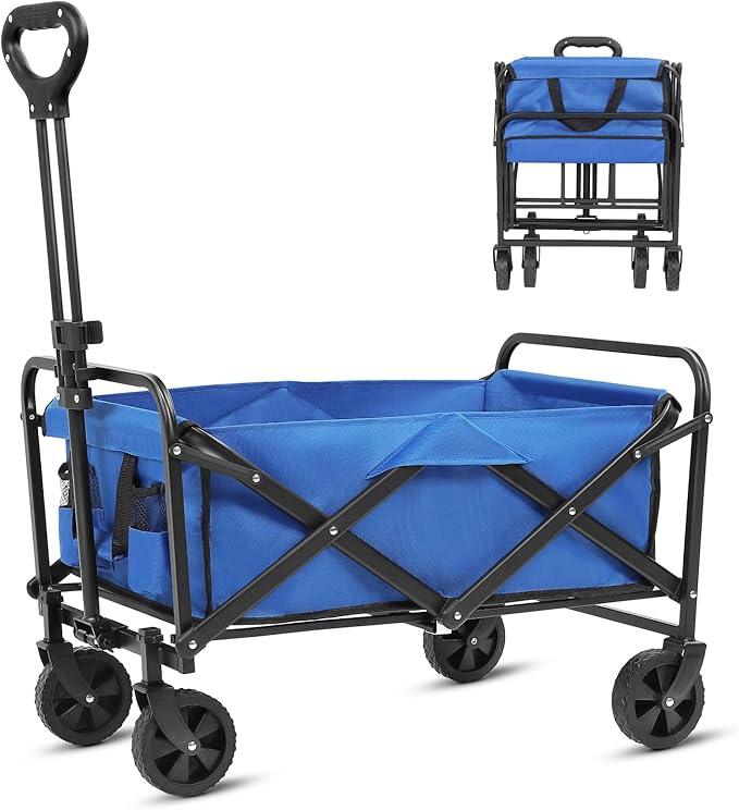 Beach Wagon with Big Wheels for Sand,Collapsible Folding All Terrain Utility Wagons Carts Foldable with Brakes for Sand Camping Sports Outdoor.