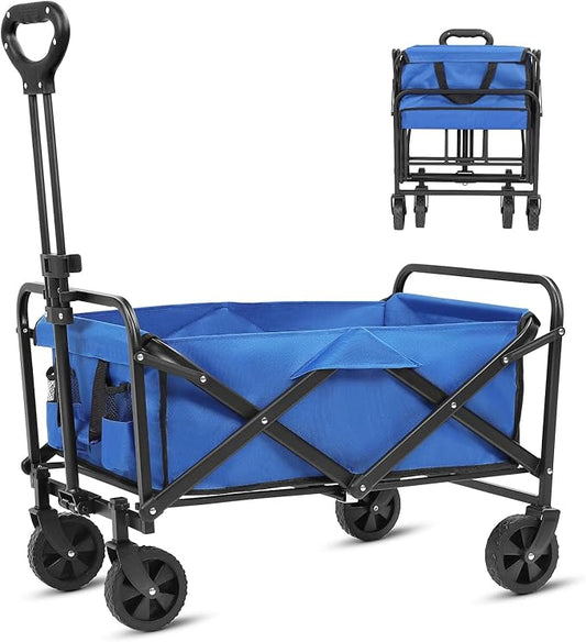Beach Wagon with Big Wheels for Sand,Collapsible Folding All Terrain Utility Wagons Carts Foldable with Brakes for Sand Camping Sports Outdoor.