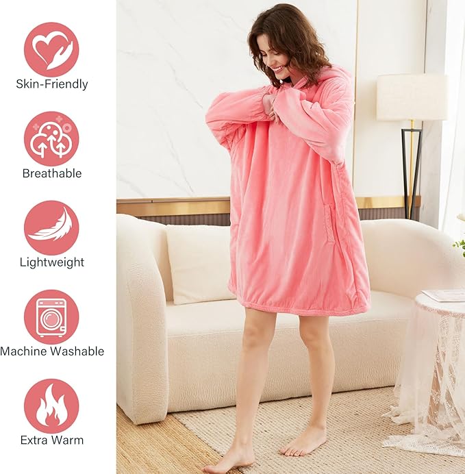 LetsFunny Blanket Hoodie,Oversized Wearable Sherpa Fleece Blanket Sweatshirt,Super Soft Warm Cozy with Giant Pocket,Gifts for Women Men Adults Teenagers Kids, One Size Fits All