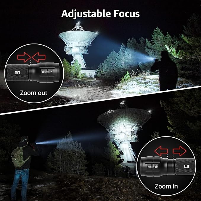 Lighting EVER LED Flashlights High Lumens, Small Flashlight, Waterproof, Adjustable Focus Flash Light for Outdoor, Emergency, Camping, AAA Batteries Included, 4 Pack