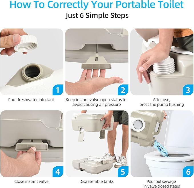 YITAHOME Portable Toilet 2.64 Gal Camping Porta Potty with Diagonal Enlargerd Bowl, Hand Sprayer and Press Flush Pump, Space Saving Indoor Outdoor Toilet for Adults, RV Travel, Boat and Trips