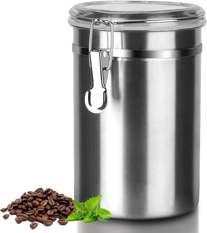 Stainless Steel Food Container with Clear Lids Airtight Storage Container Stackable Small Canisters Kitchen Pantry Storage for Cereal, Snacks, Candy, Herbs, Spices, Sugar, Tea (Silver)
