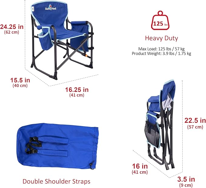 SUNNYFEEL Small Camping Chair, Portable Folding Aluminum Directors Chairs Lightweigh with Cup Hold, Pocket for Beach,Trip,Picnic,Outdoor Sports Events Foldable Camp Lawn Chair with Backpack Straps