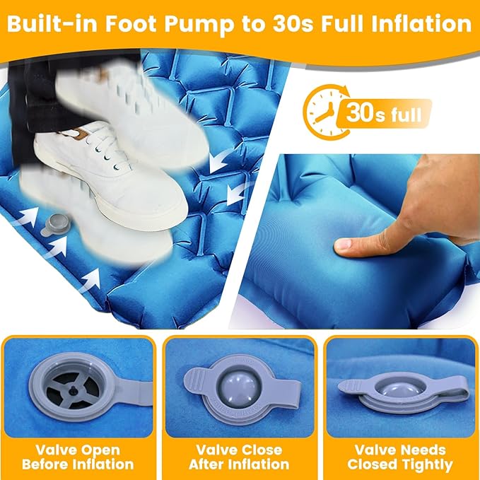 Sleeping Pad, Compact Sleeping Pad for Camping with Pillow Built-in Foot Pump, Inflatable Sleeping Mat for Travel Backpacking Hiking Sleeping Bag Tent, Outdoor Adventure Camp Gear