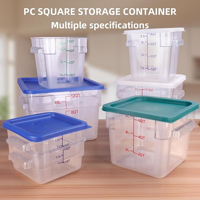 2 Pack Square Food Storage Container With Lid,2-12 Quart Commercial Storage Box With Scale & Handle,Cake Making,Dough Marinating Meat,Kitchen Supplies (6 Quart)