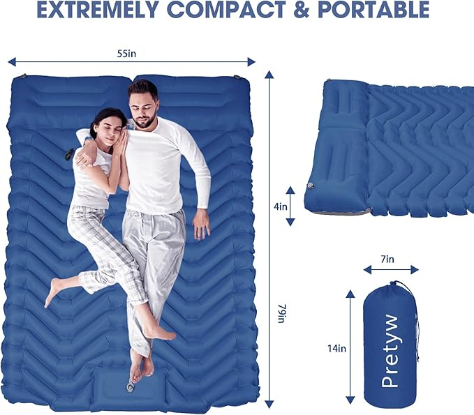 Sleeping Pad for Camping - Ultralight Camping Mattress with Pillow, Built-in Foot Pump, Compact Inflatable Portable Mat for Backpacking, Hiking, Car Traveling, Beach, Tent