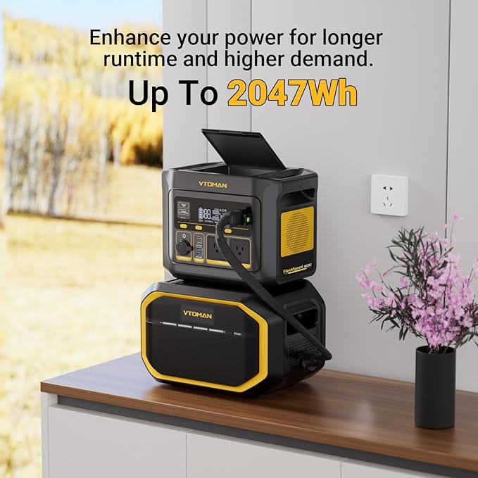 VTOMAN FlashSpeed 600 Portable Power Station with Extra Battery - 2047Wh/600W(1200W Peak) Solar Generator with LiFePO4 Battery, 100W USB-C, 60 Min Fast Charging 0-80% for Camping, Fishing, RVs