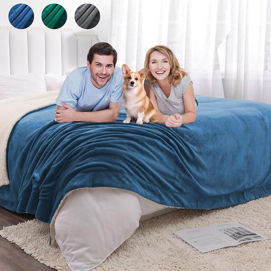 Waterproof Bed Blanket for Bed King Size 80''x90'', Water Proof and Stain Resistant Couch Blanket Soft Leakproof Plush Throw Blankets Fleece Protector Reversible Mattress(Blue)