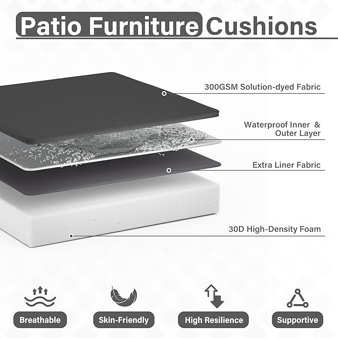 Patio Chair Cushions 17 X 16 X 3 Inch Waterproof Outdoor Seat Cushions for Patio Furniture, Outdoor Sofa Couch Pads with Ties & Handle, Set of 2, Grey