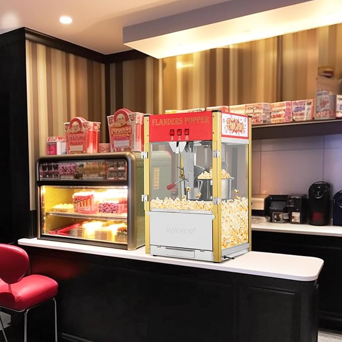 ROVSUN Popcorn Machine with 16 Ounce Kettle ETL Certified, Countertop Popcorn Maker Commercial Popcorn Machine w/Stainless Steel Scoop, Oil Spoon & 3 Popcorn Cups for Home Movie Theater, Red