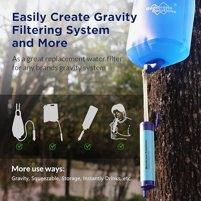 Membrane Solutions Straw Water Filter S1, NSF/ANSI 42&372&401 certificated, Survival Filtration Portable Gear, Emergency Preparedness, Supply for Drinking Hiking Camping Team Family Outing