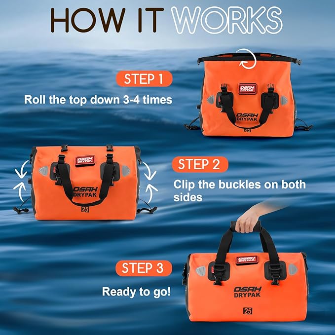 Waterproof Duffel Bag - Motorcycle Dry Bag Tail Bag with Large Storage Space, Waterproof Luggage Duffle Bags with Outer Mesh Zipper Pocket for Camping, Kayaking, Fishing & Traveling