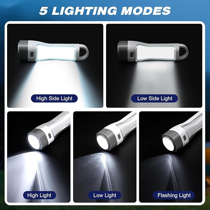 4 Pack Solar LED Flashlight for Power Outages, Rechargeable Camping Flashlights with High Lumens, 5 Modes, Powerful and Bright Tactical Flash Light for Emergency, Outdoor, Home Use