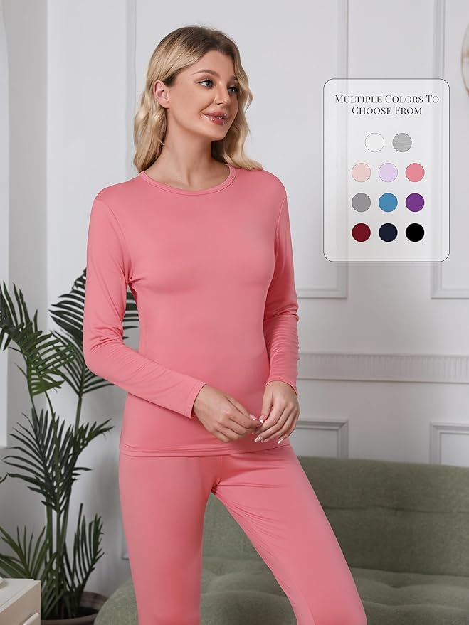 VZV Thermal Underwear for Women, Long Johns for Women Thermal Sets Fleece Lined Base Layer Top and Bottom Set