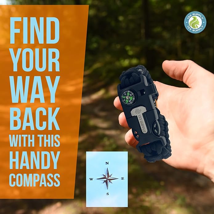 Paracord Bracelet Compass Hiking Survival Emergency Whistle Fire Starter Kit Camping Gear Hiking Essentials Fishing Hunting Accessories EDC Backpacking Gear Tactical Survival Gear Equipment