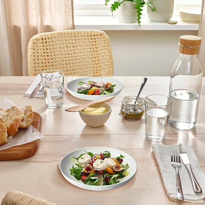 Homienly Wheat Straw Plates, 8 Inch Dessert Plates Set of 8, Unbreakable White Round Plate - Alternative to Plastic Plates, Lightweight Microwave and Dishwasher Safe Plate Set for Camping - White