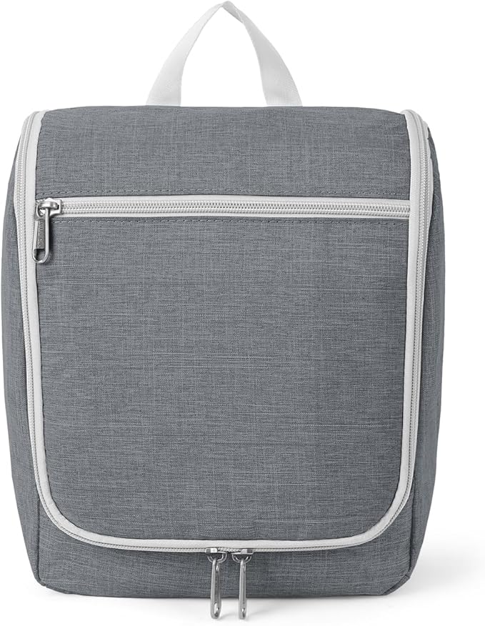 Della Gao Travel Hanging Toiletry bag for Men & Women, Water-resistant Sturdy Nylon Toiletries Organizer for Cosmetics, Makeup Brushes, Shaving Tools, Bathroom Bag, Grey