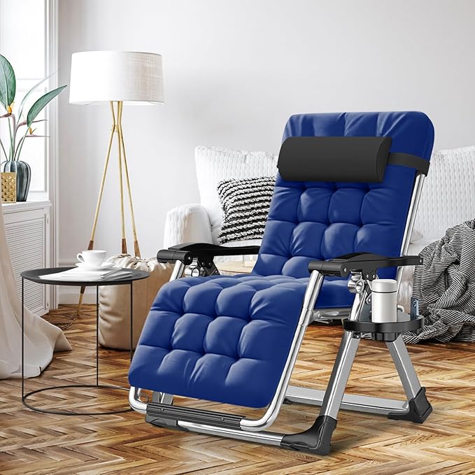 ABORON Zero Gravity Chair,Premium Outdoor Lawn Folding Lounge Chairs,Sturdy Adjustable Reclining Patio Chairs with Removable Cushion,Headrest & Tray