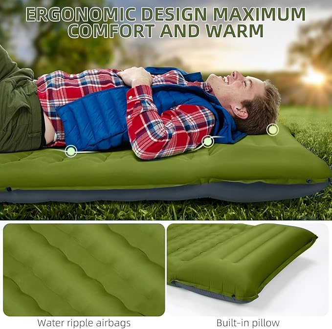 Camping Sleeping Pad, Extra Thick 5 Inch Camping Mat with Pillow Built-in Foot Pump Inflatable Sleeping Pads Compact for Camping Backpacking Hiking Traveling Tent