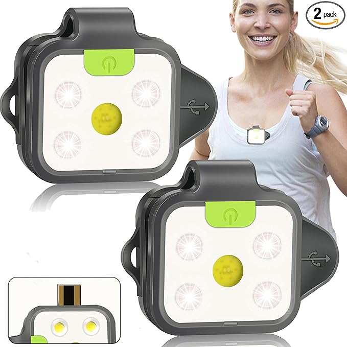 Running Light, 2Pack Reflective Safety-Light for Runners, Rechargeable LED Light, Clip On Running Lights with Runners and Joggers for Camping, Hiking, Running, Outdoor Adventure (Black)