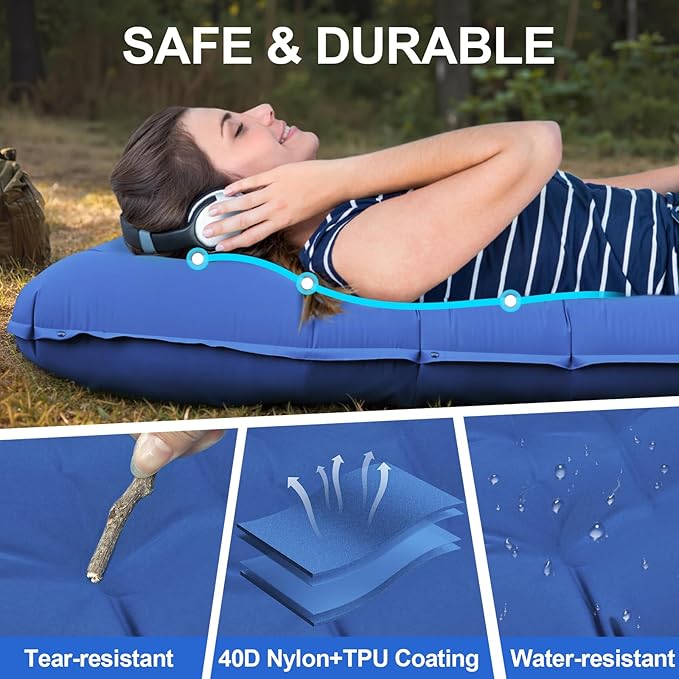 Camping Sleeping Pad,5.5" Extra Thick Inflatable Sleeping Pads with Pillow Built-in Foot Pump Sleeping Mat Compact for Camping, Backpacking, Hiking,Traveling Tent